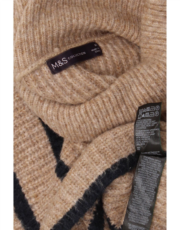 Suéter feminino Marks & Spencer com gola redonda e listrado bege médio Reino Unido 14