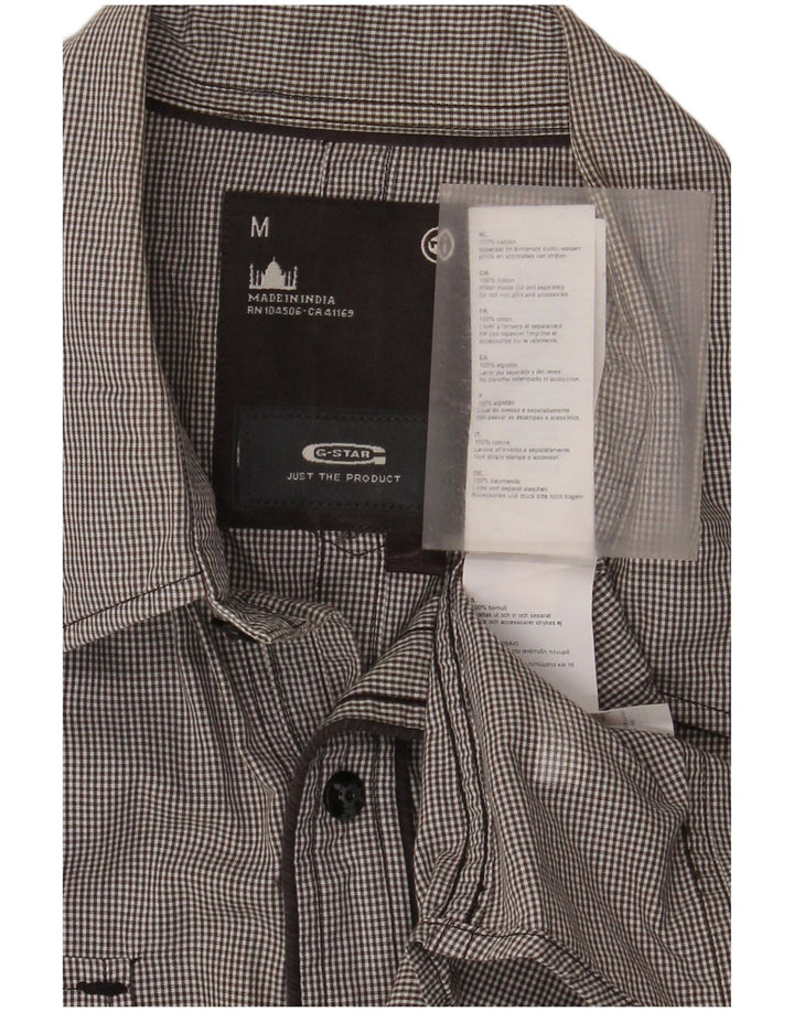 Camisa militar masculina de manga curta G-Star algodão guingão cinza médio