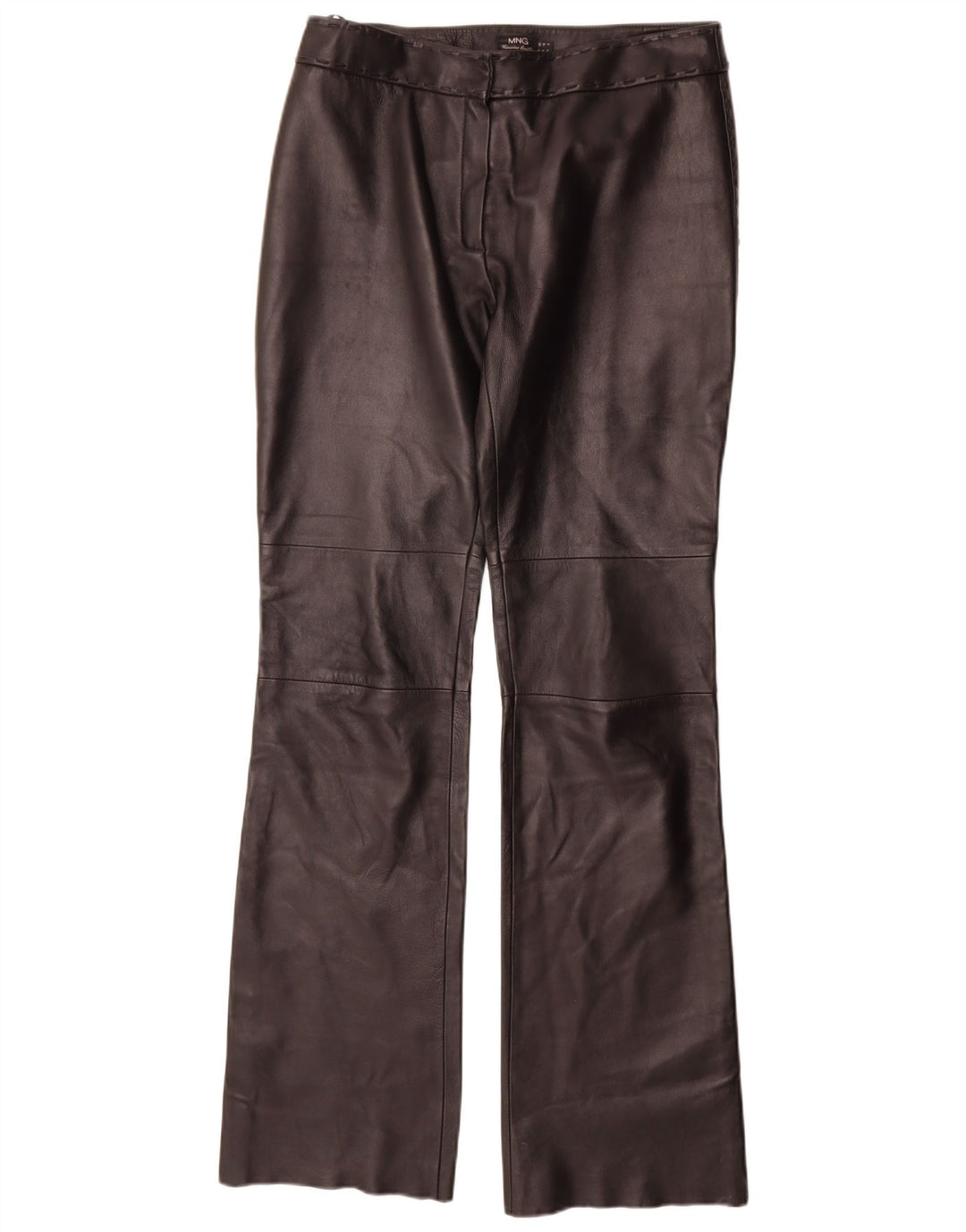 Calça feminina de couro reto Mango IT 42 médio W30 L35 preta