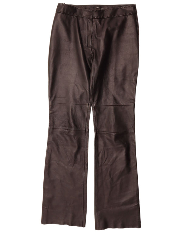 Calça feminina de couro reto Mango IT 42 médio W30 L35 preta