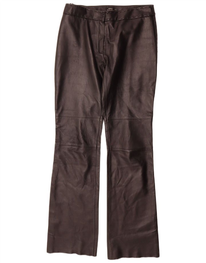 Calça feminina de couro reto Mango IT 42 médio W30 L35 preta