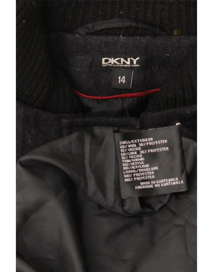 Sobretudo feminino Dkny com capuz US 14 XL lã cinza