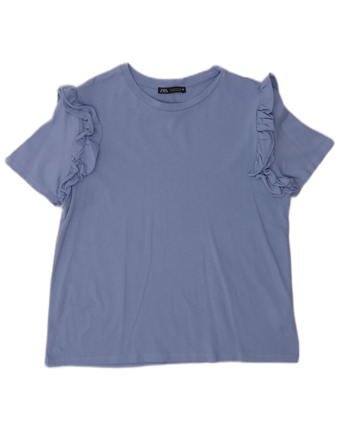 Blusa feminina ZARA UK 12 algodão azul médio