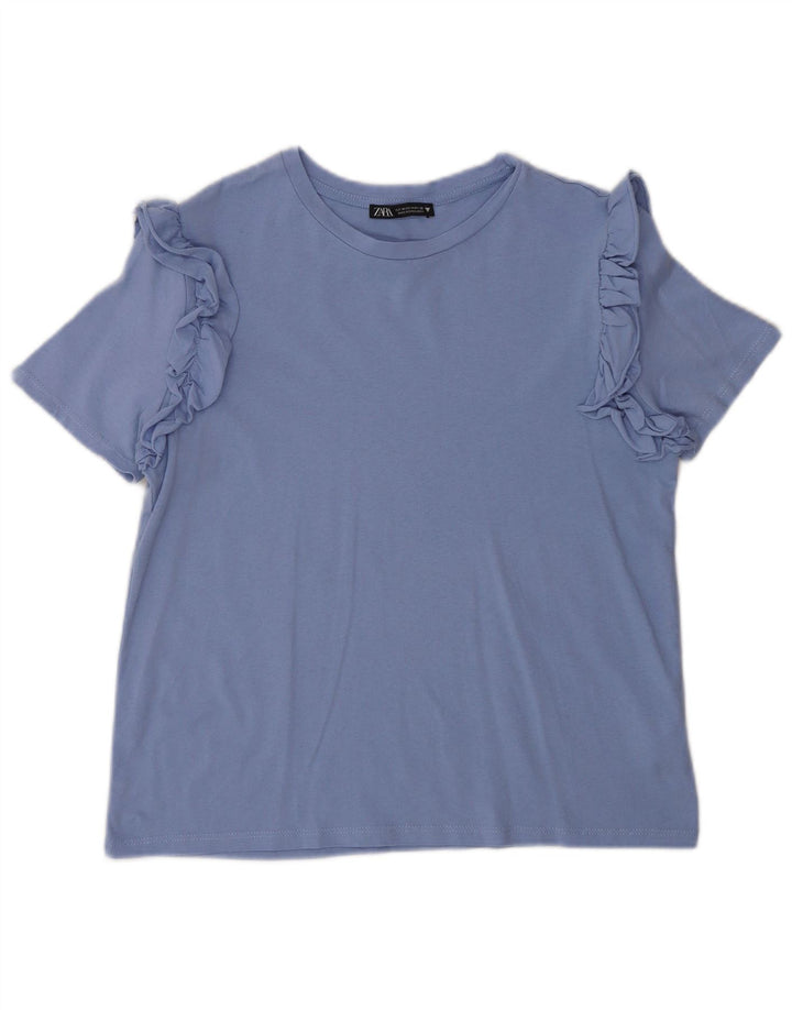 Blusa feminina ZARA UK 12 algodão azul médio