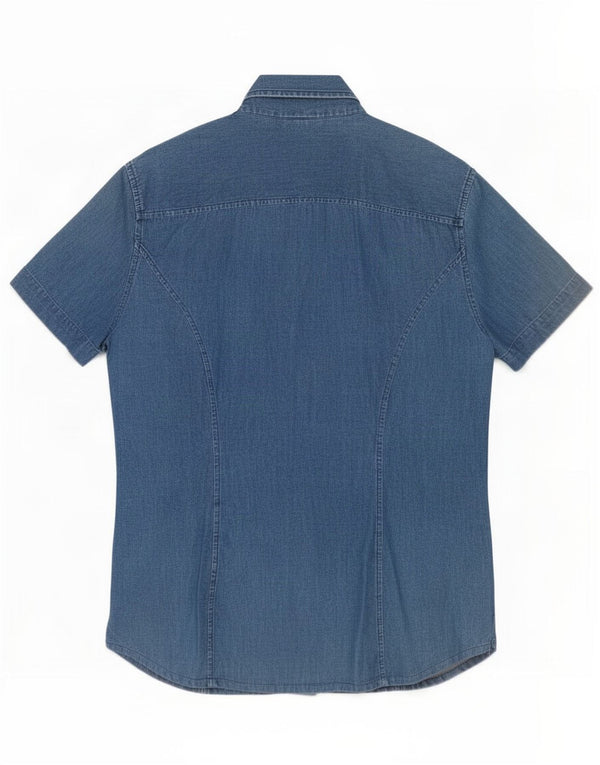 Trussardi Jeans Camisa jeans feminina manga curta Reino Unido 14 algodão azul médio