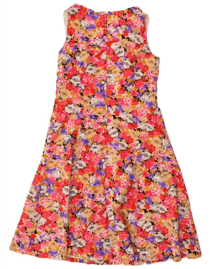 Vestido feminino VINTAGE sem mangas evasê IT 44 médio floral multicolorido