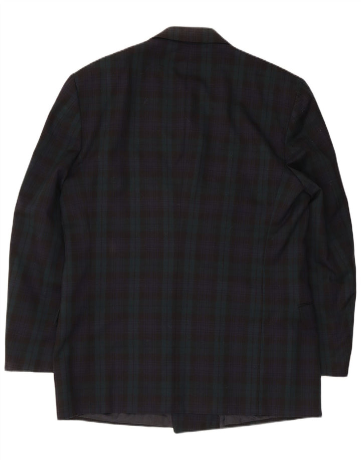 Jaqueta blazer masculina Jaeger com peito duplo IT 52 XL azul marinho xadrez lã