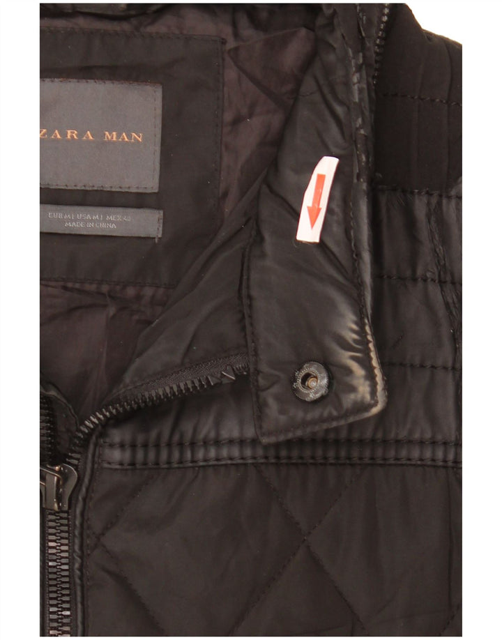 Jaqueta masculina acolchoada com capuz ZARA UK 38 médio preto