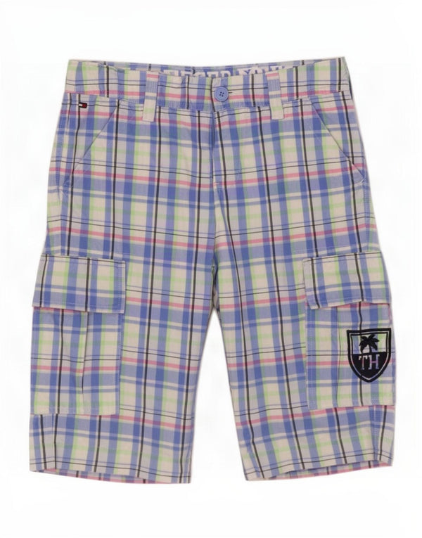 Shorts cargo masculino Tommy Hilfiger 13-14 anos W28 algodão xadrez azul