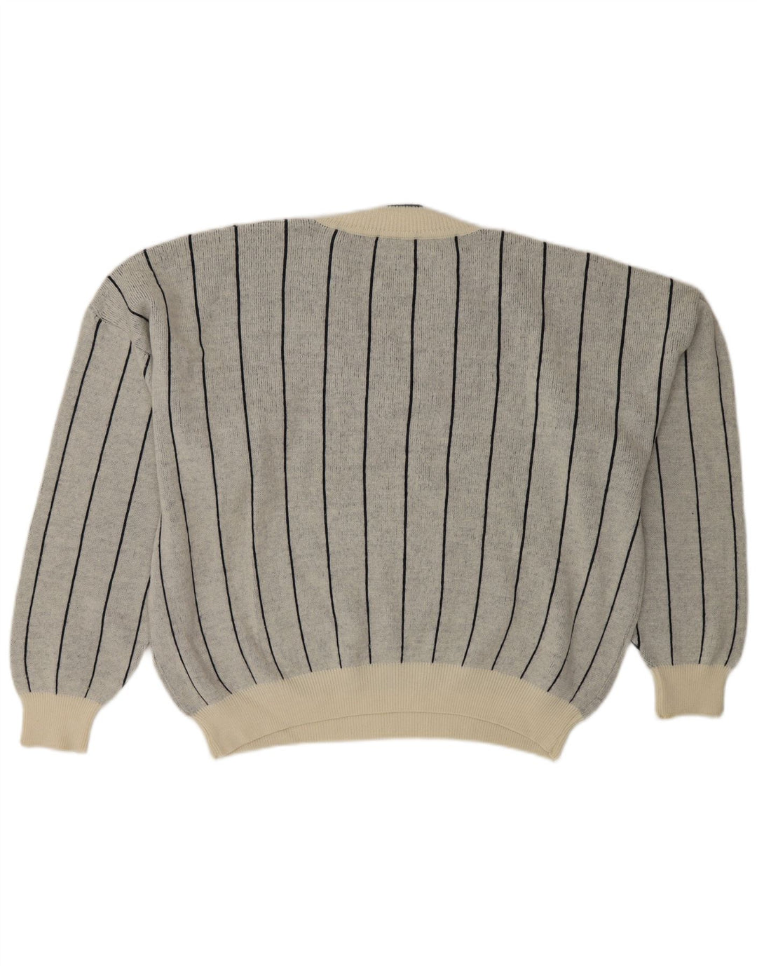 Suéter feminino Cacharel com decote em V Reino Unido 18 XL lã listrada cinza