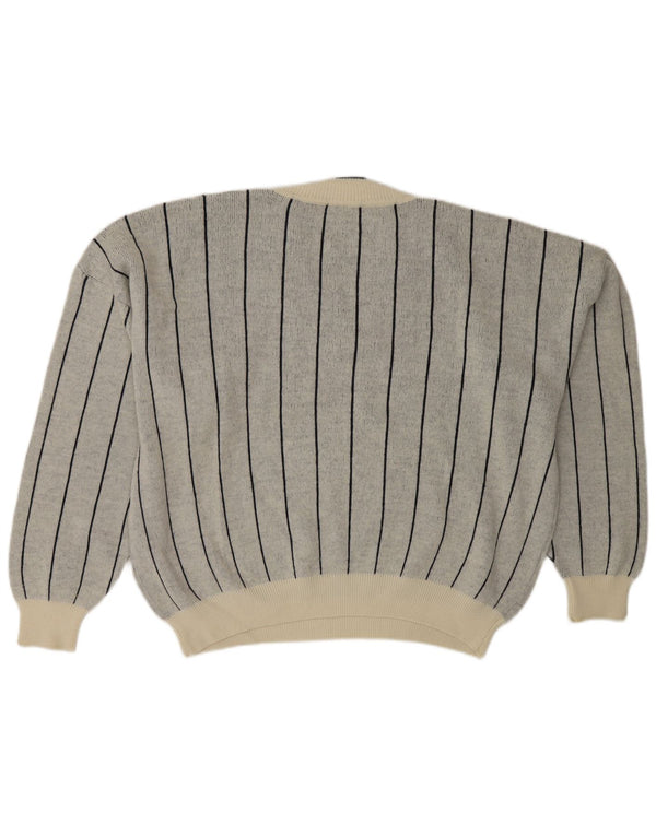 Cacharel Womens V-Neck Jumper Sweater UK 18 XL Grey Striped Wool