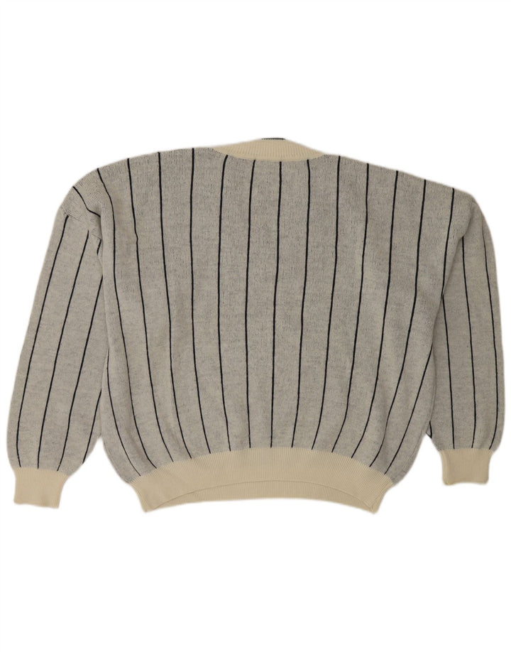 Suéter feminino Cacharel com decote em V Reino Unido 18 XL lã listrada cinza