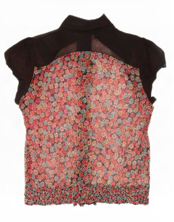 Blusa feminina Zara com babados na frente Reino Unido 14 grande seda floral multicolorida