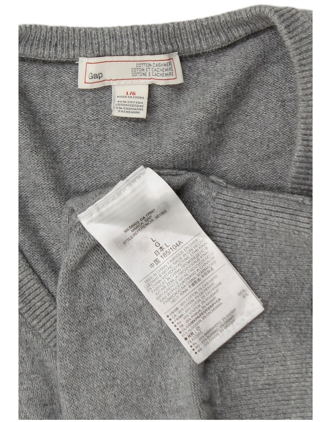 Suéter masculino Gap com decote em V grande algodão cinza
