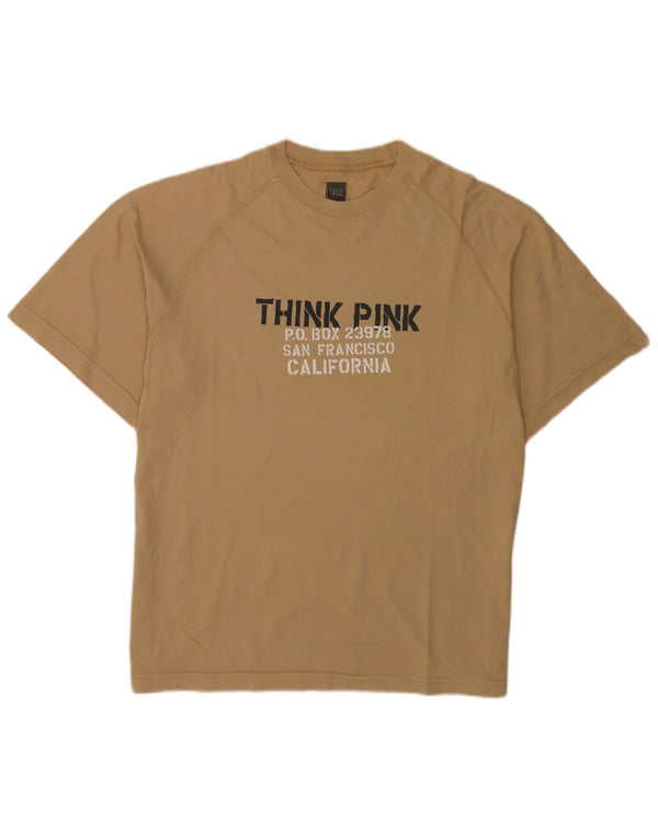 Camiseta feminina com estampa grande Think Pink, Reino Unido, 16, grande, bege, algodão