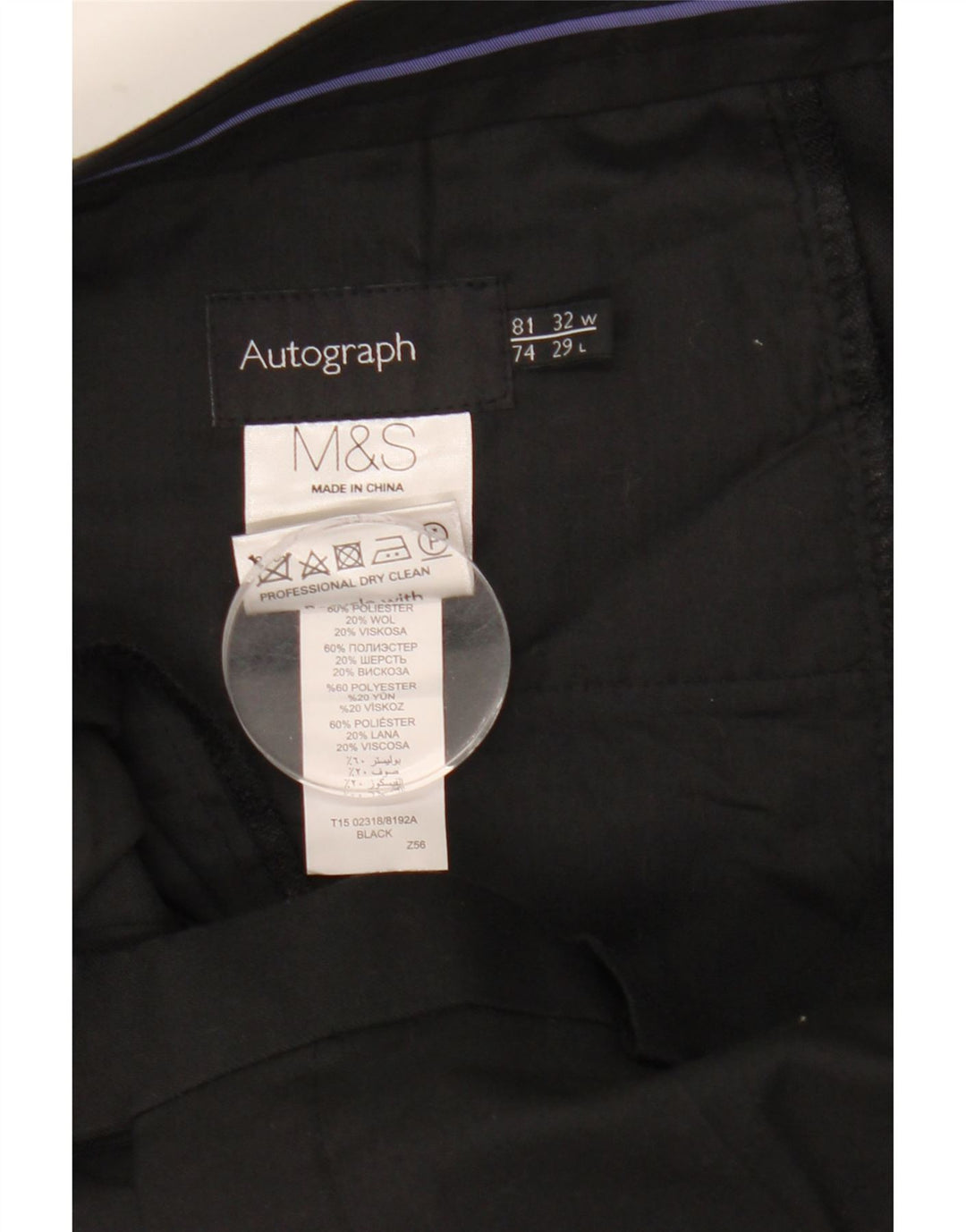 Calça masculina Marks & Spencer Autograph Straight Suit W32 L29 preta