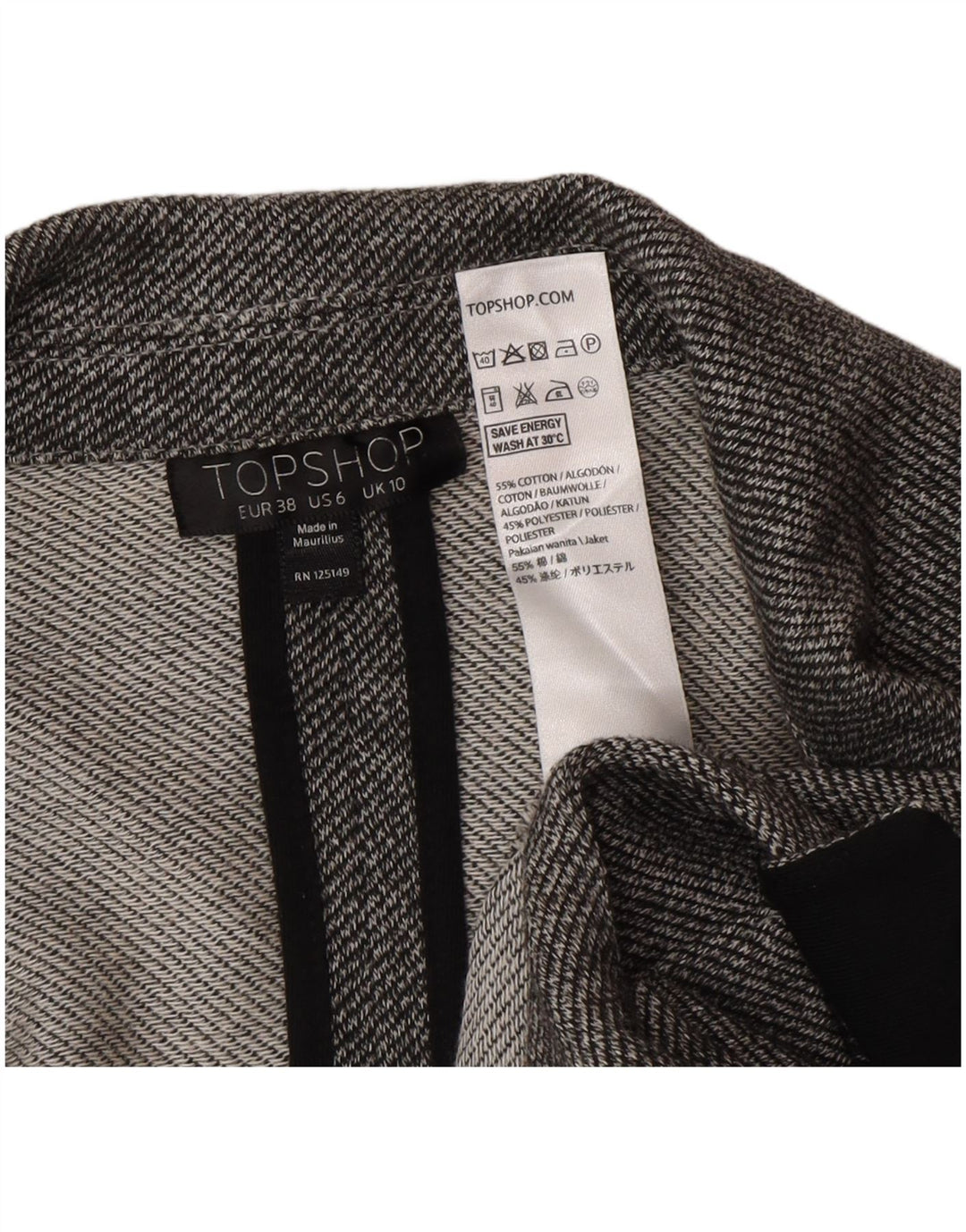 Topshop Jaqueta feminina Longline Open Blazer UK 10 Small Grey Colourblock
