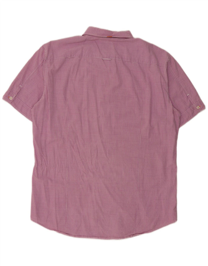 Camisa masculina de manga curta Hugo Boss XL rosa algodão guingão