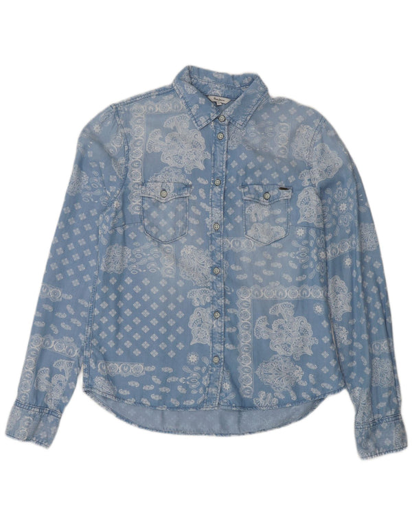 Camisa jeans feminina PEPE Jeans UK 14 grande azul paisley Lyocell