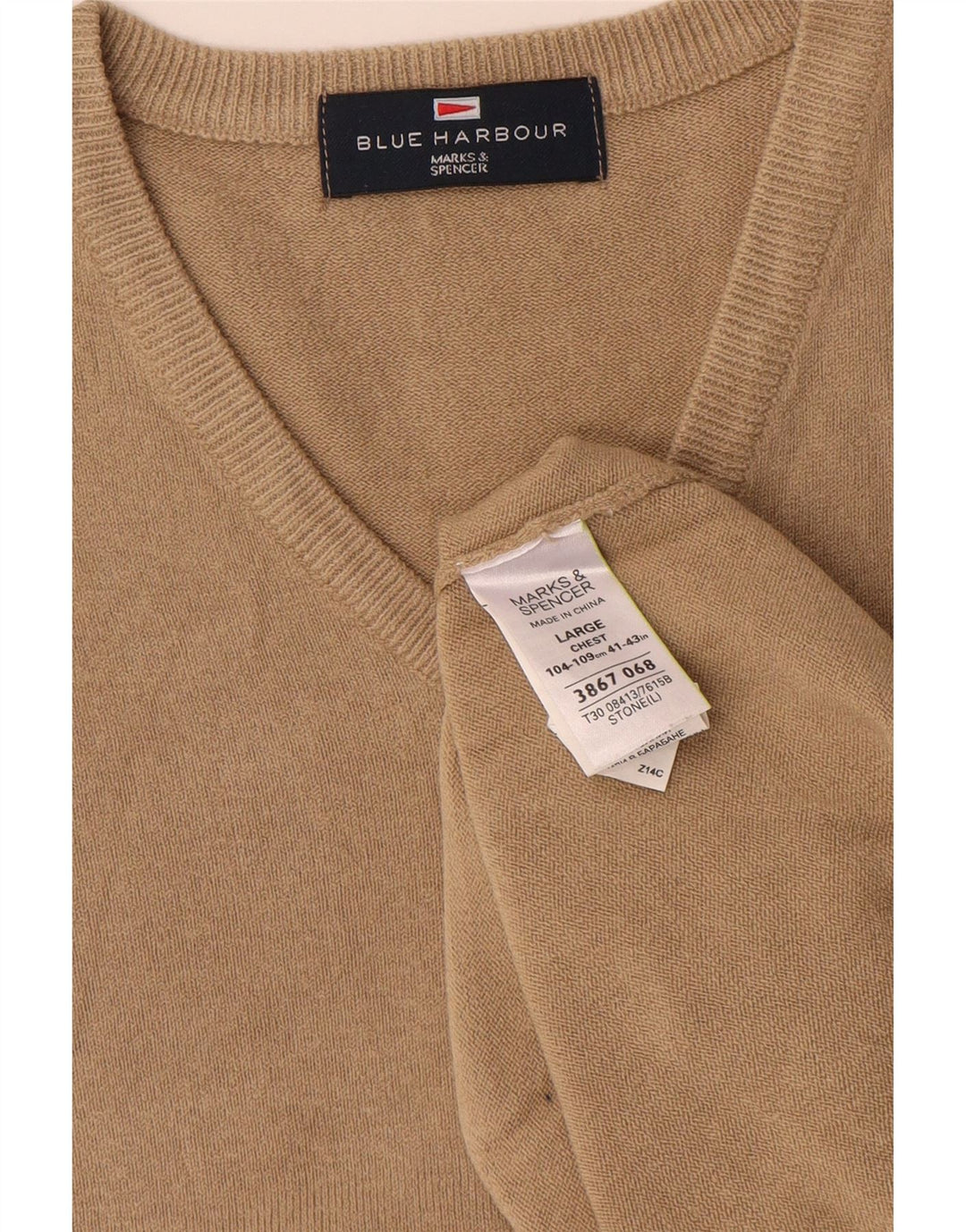 Suéter masculino MARKS & SPENCER com decote em V Reino Unido 41/43 grande bege
