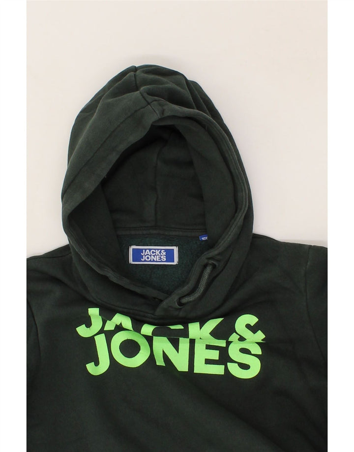 JACK & JONES Boys Graphic Hoodie Jumper 9-10 Years Green Cotton Vintage Jack & Jones and Second-Hand Jack & Jones from Messina Hembry 