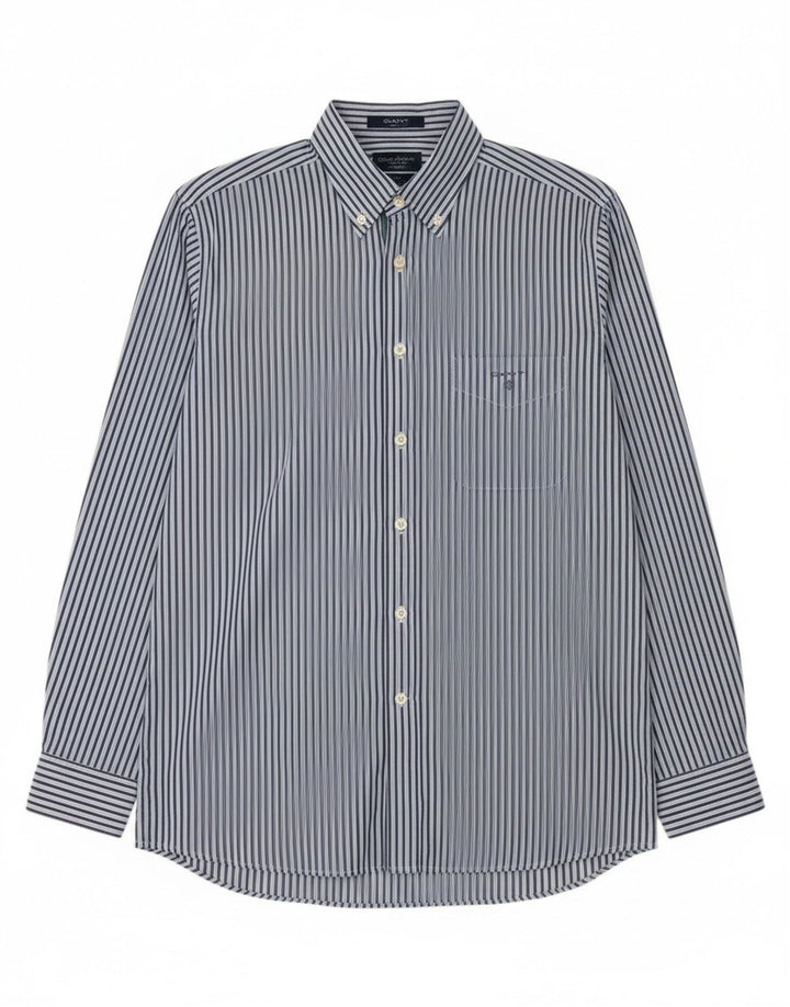 Camisa masculina Gant Regular Fit de algodão listrado azul médio