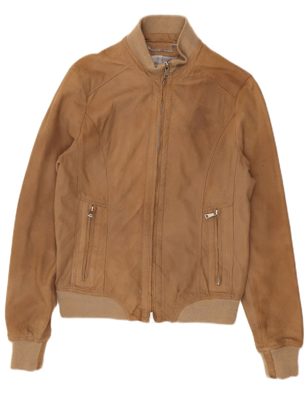 Jaqueta bomber de camurça feminina vintage IT 42 couro marrom médio