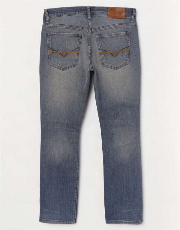 Guess Mens Straight Jeans W32 L29 Azul Algodão