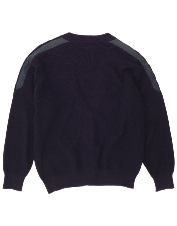 Suéter cardigã masculino Navigare médio azul marinho colorblock lã merino