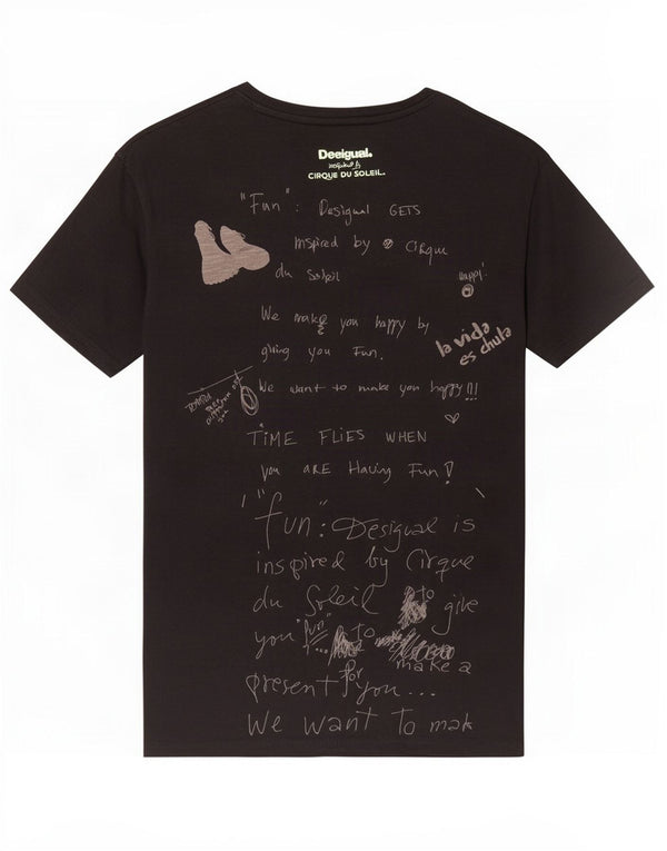 Camiseta masculina Desigual Social Circle Football Graphic Top pequeno algodão preto