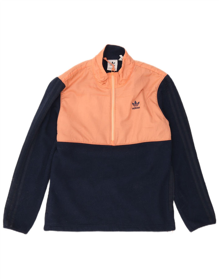 Suéter Adidas Masculino Zip Neck Fleece Pequeno Azul Marinho Colorblock Poliéster