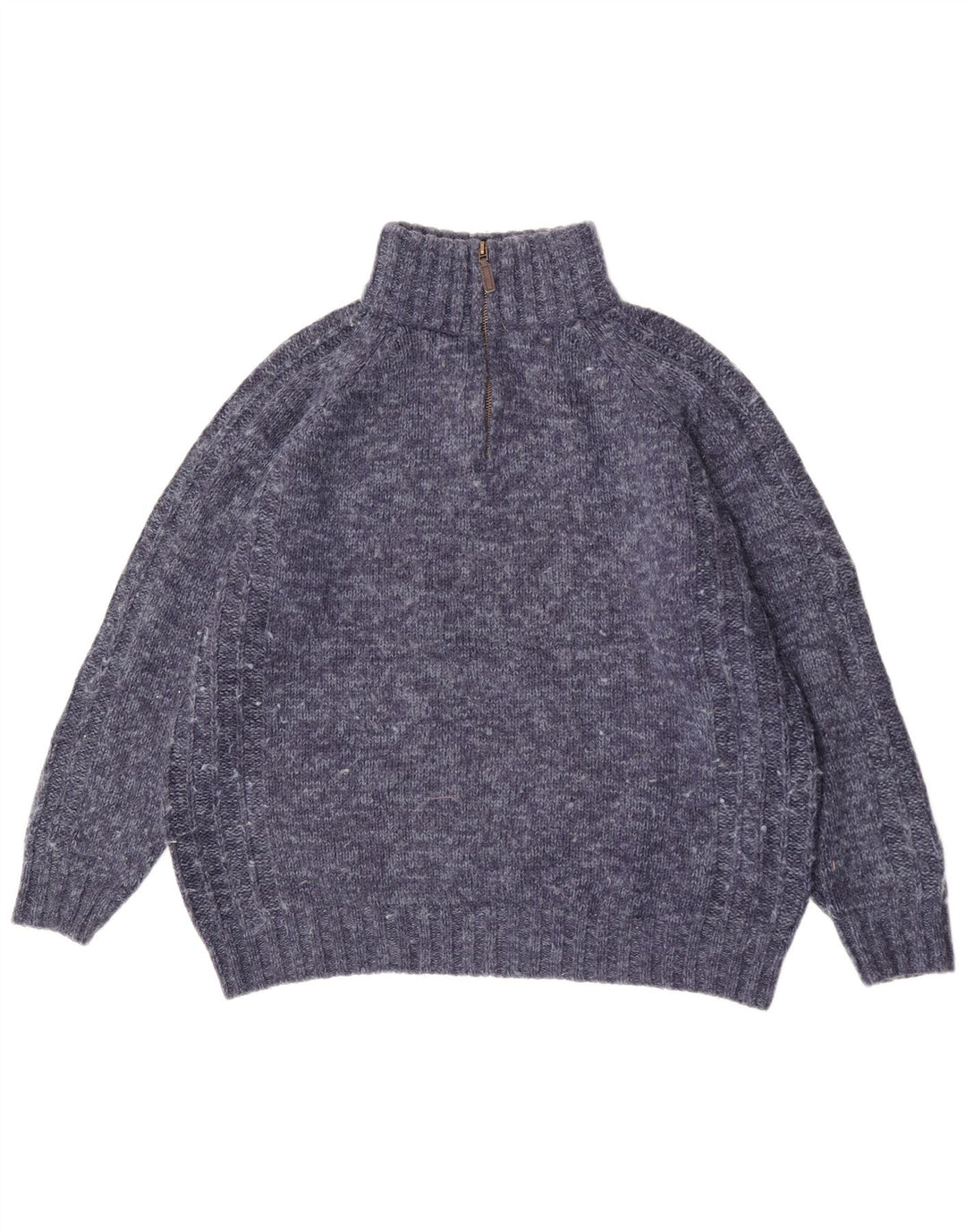Suéter masculino Marks & Spencer de ajuste regular com zíper e gola grande azul manchado