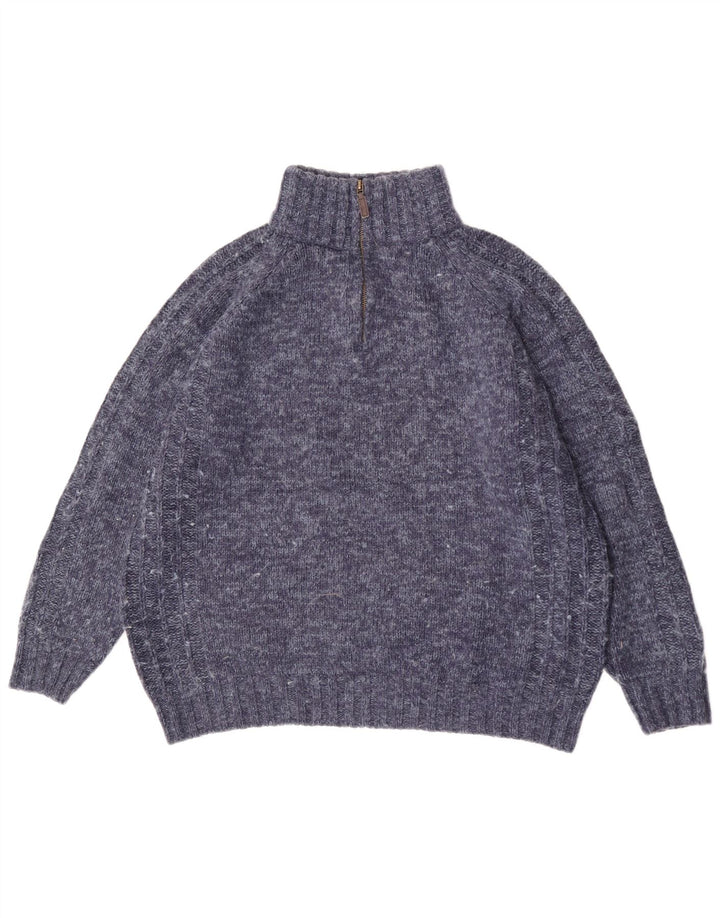 Suéter masculino Marks & Spencer de ajuste regular com zíper e gola grande azul manchado