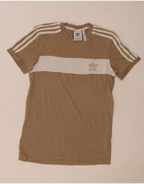 Adidas Mens T-Shirt Top Pequeno Algodão Colorblock Bege