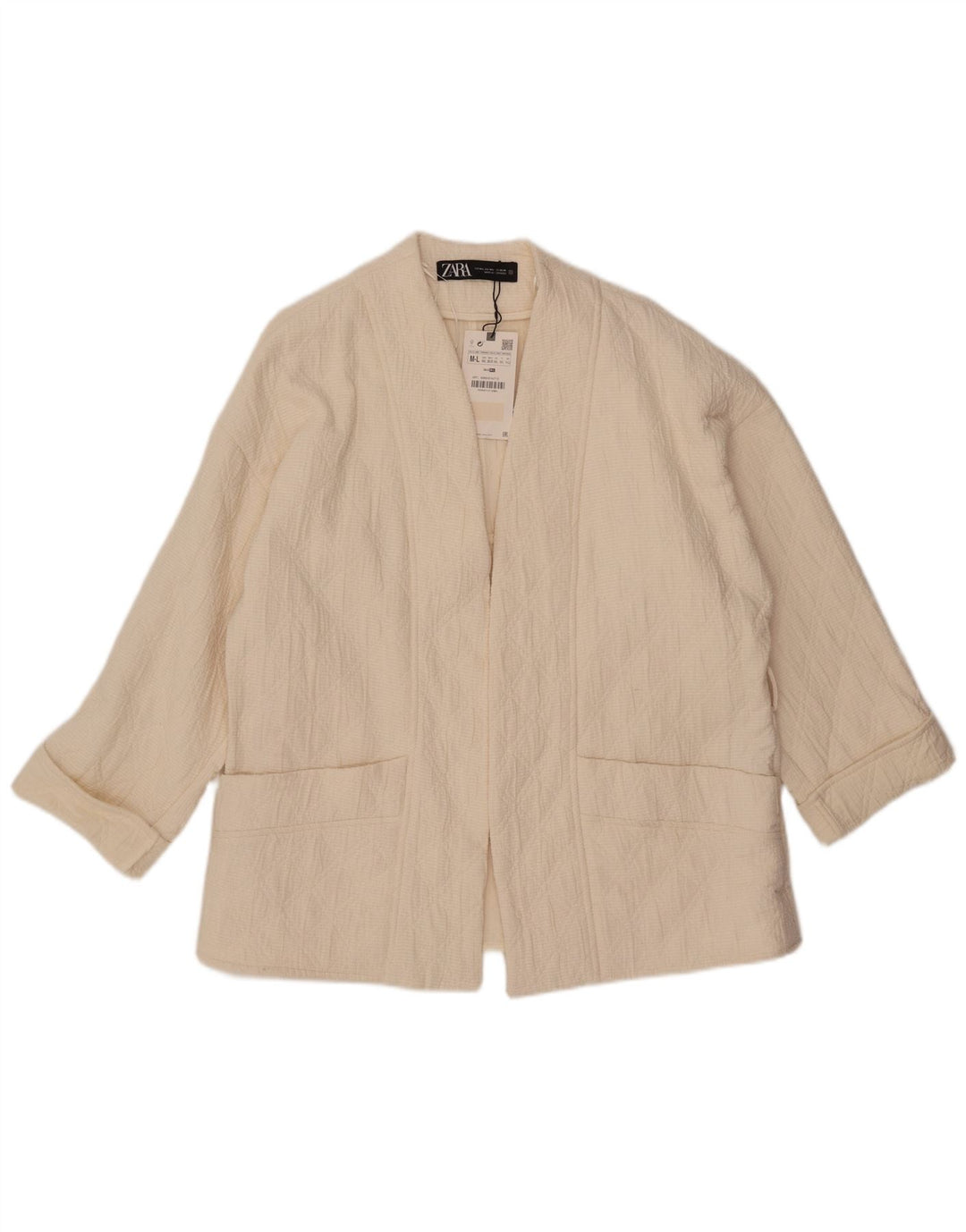 ZARA Jaqueta blazer feminina oversized manga 3/4 aberta Reino Unido 14 médio off white