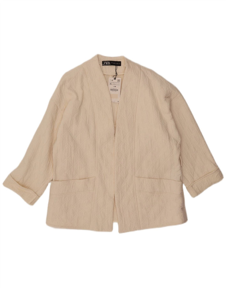 ZARA Jaqueta blazer feminina oversized manga 3/4 aberta Reino Unido 14 médio off white