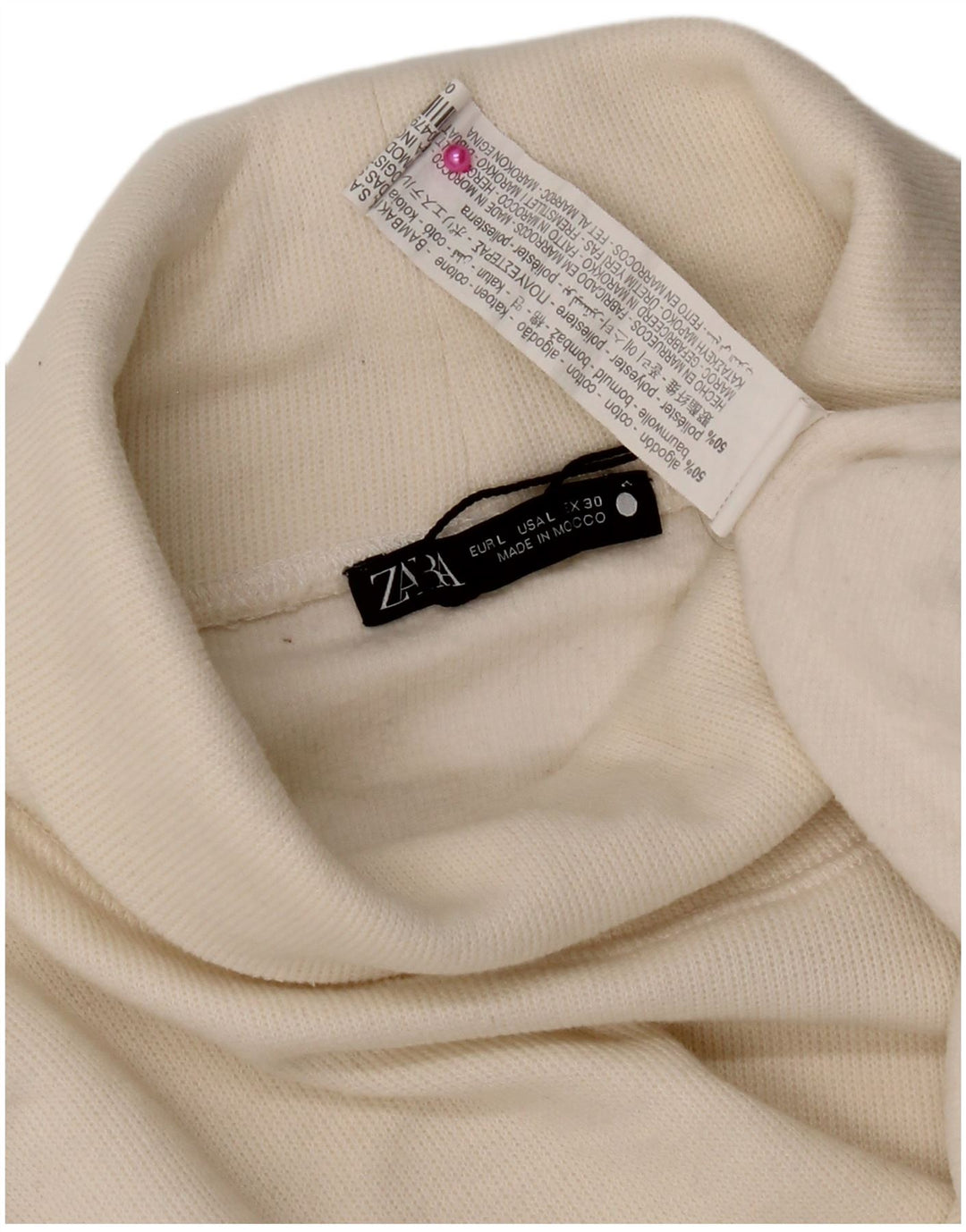 Top feminino Zara manga comprida UK 16 grande algodão branco