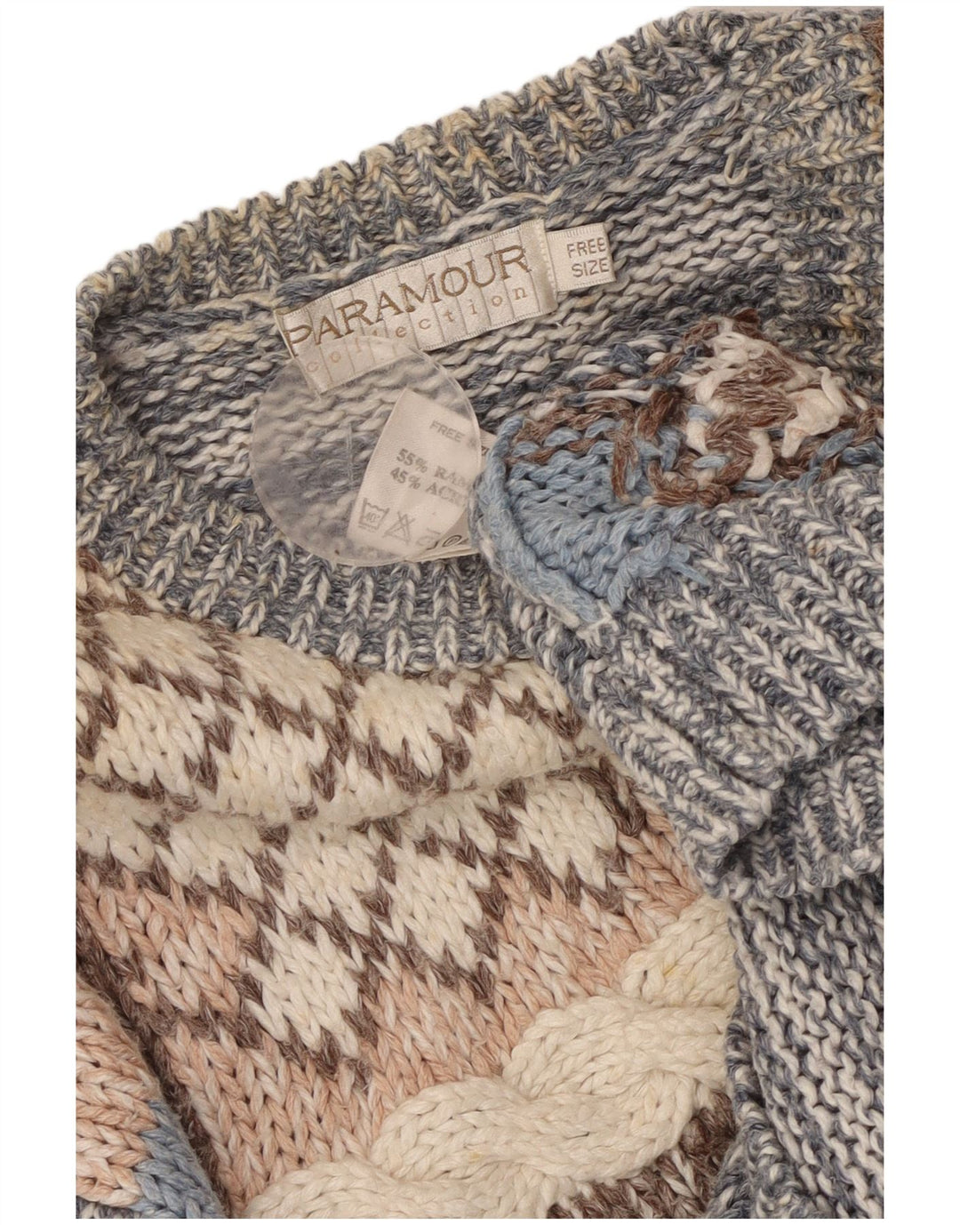 Suéter cardigã feminino PARAMOUR tamanho único azul patchwork rami