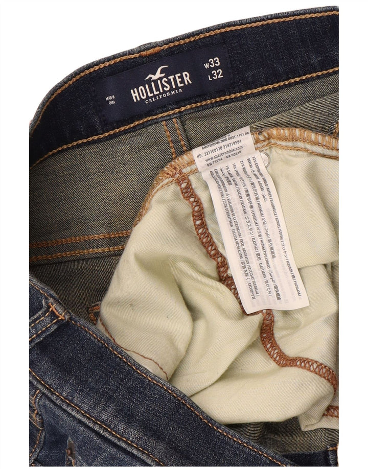 HOLLISTER Calça jeans masculina desgastada W33 L32 azul algodão