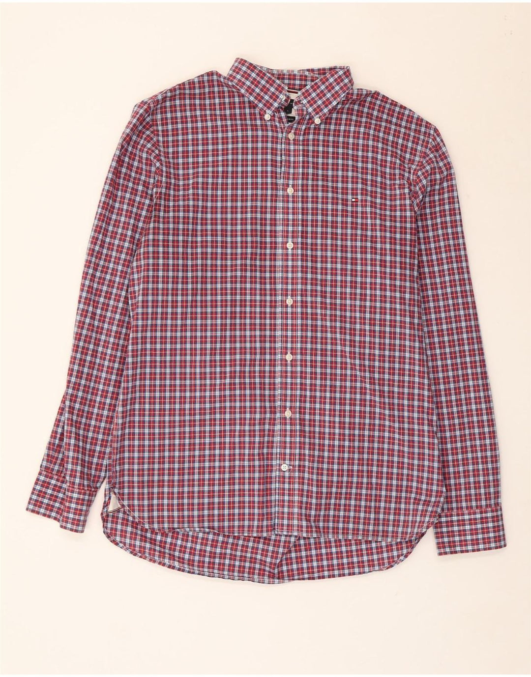 Camisa masculina Tommy Hilfiger Regular Fit grande algodão xadrez vermelho