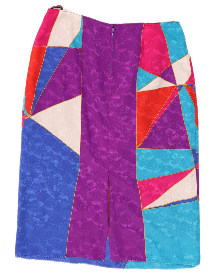 Saia reta feminina vintage W30 média geométrica multicolorida