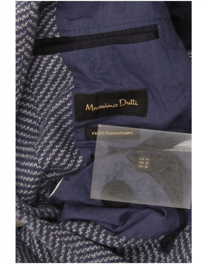 Jaqueta blazer masculina Massimo Dutti em malha com 2 botões UE 46 espinha de peixe azul pequena