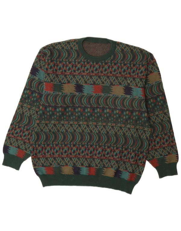 Suéter masculino VINTAGE com gola redonda IT 54 XL verde Fair Isle Wool