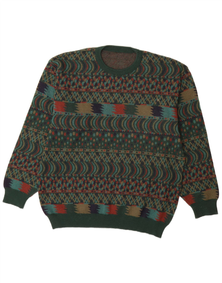 Suéter masculino VINTAGE com gola redonda IT 54 XL verde Fair Isle Wool