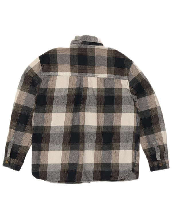 Camisa de flanela grande feminina Fat Face UK 10 algodão xadrez cinza pequeno