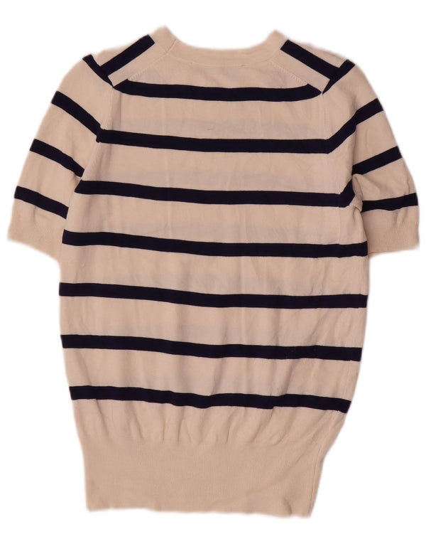 Zara Suéter feminino com gola canoa e listrado branco pequeno, Reino Unido 10