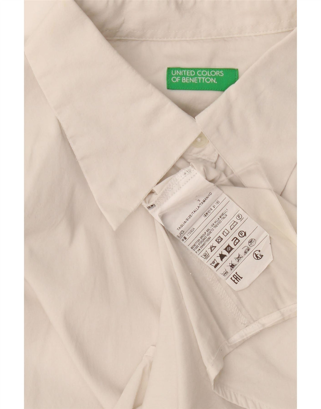 Camisa feminina Benetton UK 16 grande algodão branco