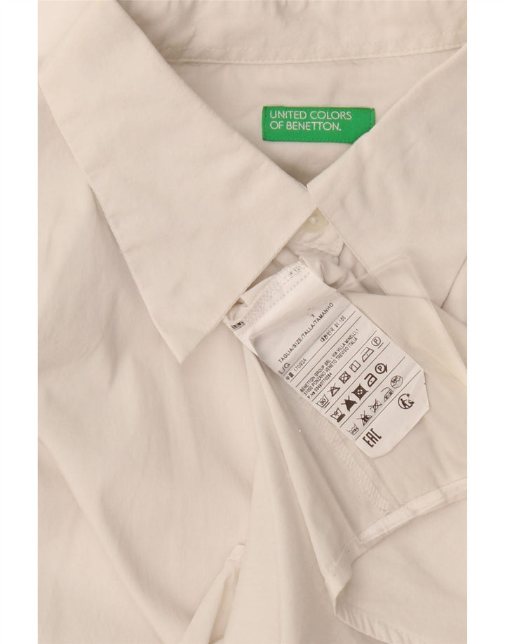 Camisa feminina Benetton UK 16 grande algodão branco