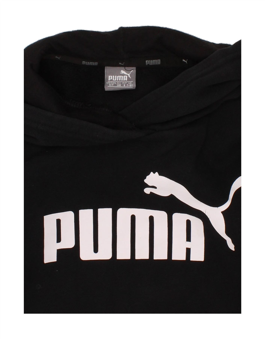PUMA Boys Graphic Hoodie Jumper 7-8 Years Black Cotton Vintage Puma and Second-Hand Puma from Messina Hembry 