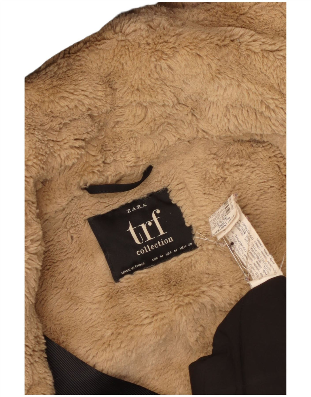 Jaqueta parka feminina com capuz Zara UK 14 poliéster preto médio